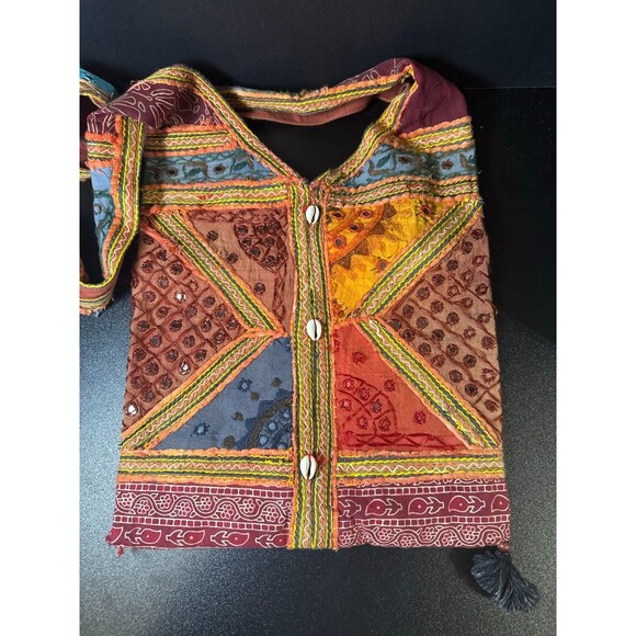 Boho Patchwork Sling Bag Embroidered Festival Tote - Picture 2 of 10